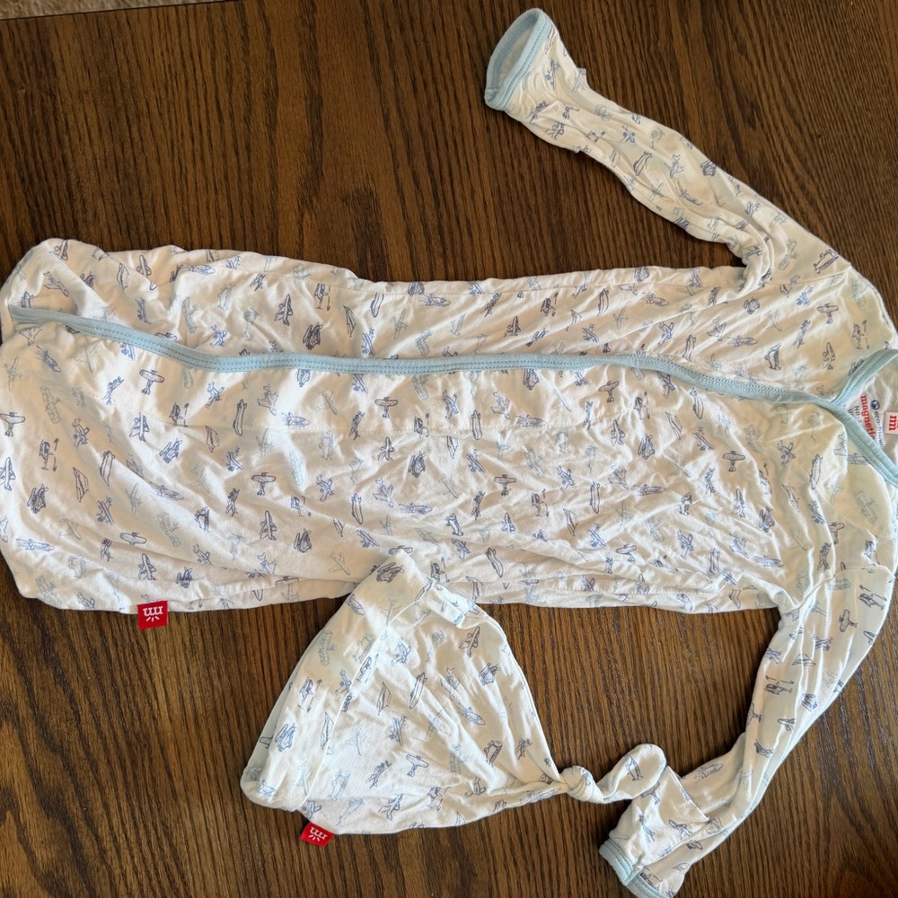 Magnetic Me White Sleep Sack with Light Blue Trim and Airplane Print